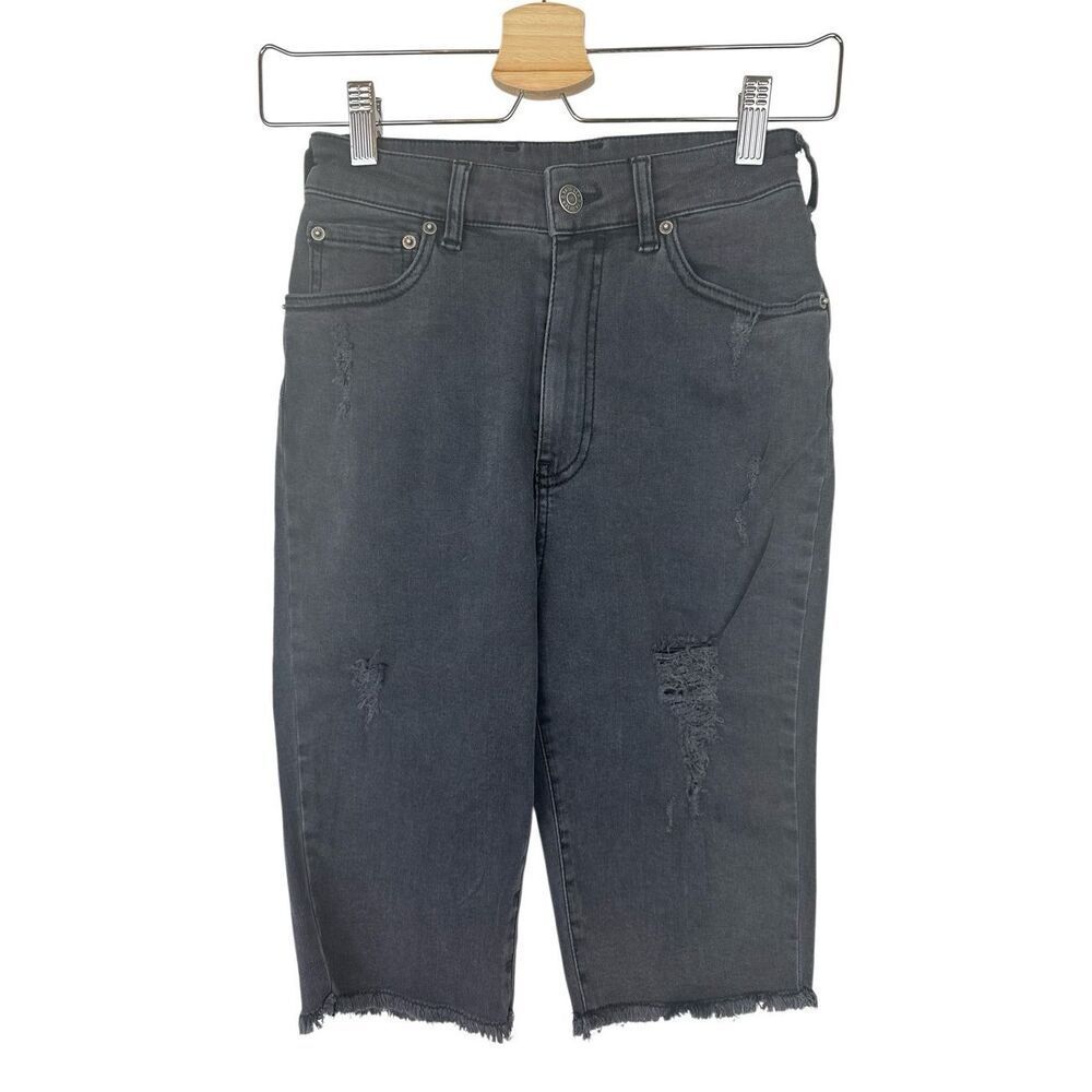 Ser.O.Ya Retrofete size 26 Maya High Rise Denim Shorts Black Distressed Bermuda